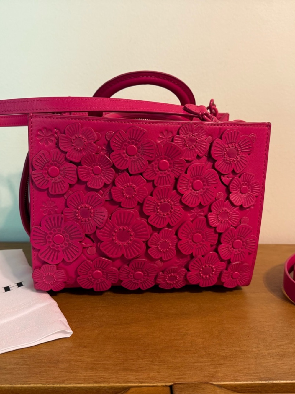 Coach Rogue Dragonfruit Floral Appliqué Top-Handle Bag